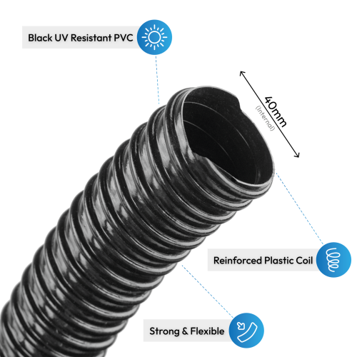 Pisces 10m Black Corrugated Hose - 40mm 2