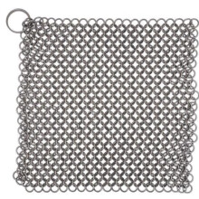 Cast Iron Scrubber, 8"x8" 316 Stainless Steel Chainmail Scrubber for Pre-Seasoned Pans, Skillet Cleaner with Hanging Ring