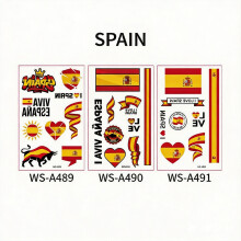 Tijdelijke tatoeages met de Spaanse vlag - 3 vellen waterdichte gezichtsstickers voor voetbalfans, perfect voor het WK 2026 en feestdecoratie