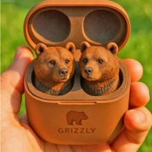 Grizzly Bear draadloze oordopjes – schattige 3D dieren Bluetooth 5.3 koptelefoon met oplaadcase, diepe basstereo en ruisonderdrukking