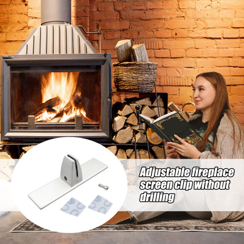 Fireplaces Screen Holder Brackets Feet Adjustable Metal-Black 2