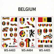 Tatuaggi temporanei con la bandiera del Belgio - 3 fogli di adesivi impermeabili per il viso dei tifosi di calcio, ideali per i Mondiali 202