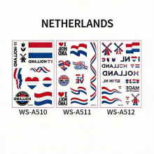 Tatouages temporaires drapeau des Pays-Bas - 3 planches d'autocollants imperméables pour le visage des supporters de football, pour la Coupe