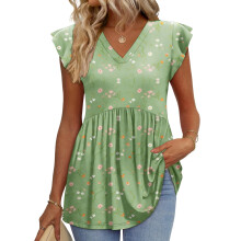 Women's Blouses, with Ruffle Sleeves, Spring Elegant-Green M
