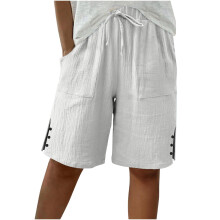Women's Shorts, Casual Wide-Leg Knee-Length-White XL
