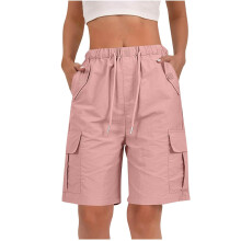 Shorts for Women Quick Dry Cargo Shorts with Pockets-Pink L