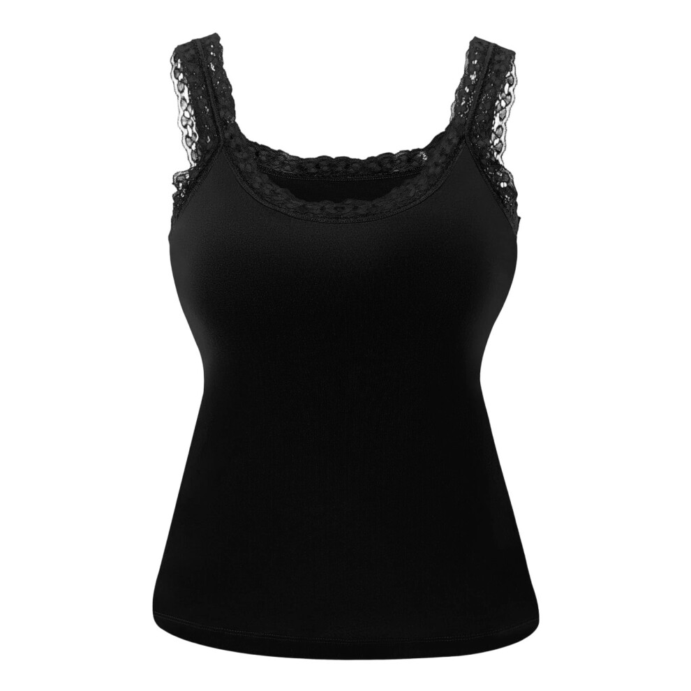 Tops with Built in Bras Lace Strap Camisole Casual-Black M