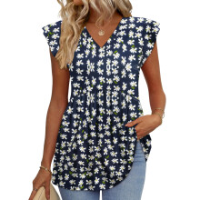Women's Blouses, with Ruffle Sleeves, Spring-Navy Blue XL