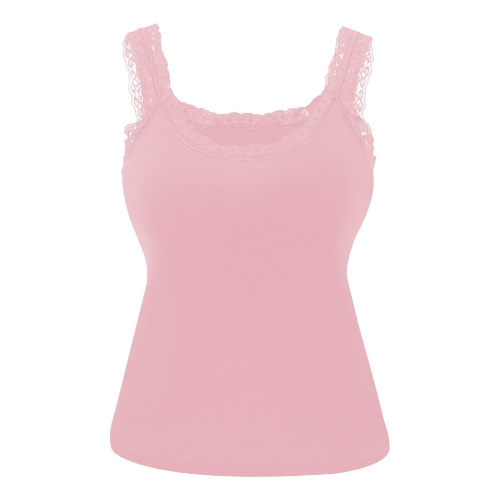 Tops with Built in Bras Lace Strap Camisole Casual-Pink L