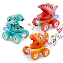 Dinosaurier-Rückziehautos mit Sound und Licht, 3er-Pack