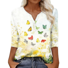 Women' sleeve V-neck T-shirts for Spring ,-Yellow XL