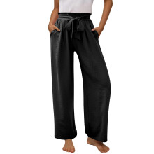 Women's Wide Leg Pants with Pockets Lightweight High-Black M