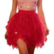 Fashionable Tulle Skirt for Women Trendy Layered Skirt-Red L