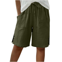 Women's Shorts, Casual Wide-Leg Knee-Length-Army Green S