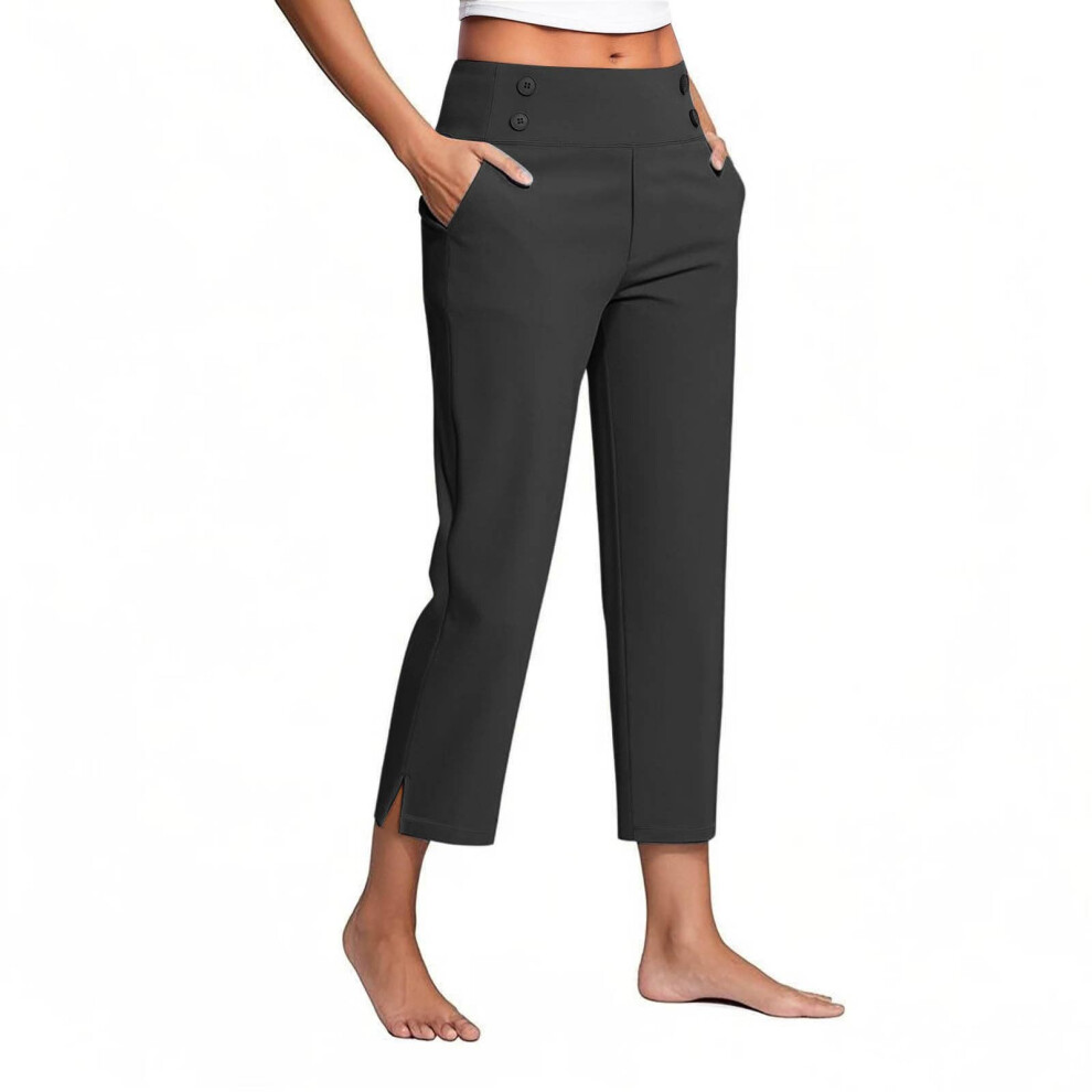 Womenâs  Work Pants High Waist Pull on Wide Leg Slacks-Black XL