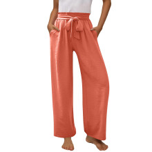 Women's Wide Leg Pants with Pockets Lightweight High-Orange M