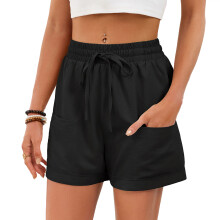Women's Casual Elastic Waist Shorts Stretch-Black L