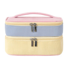 Stylish Corduroy Cosmetic Case Double Storage For-Pink