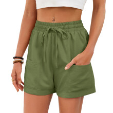 Women's Casual Elastic Waist Shorts Stretch-Army Green XL