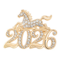 Shimmering Rhinestones Zodiacs Themed Horse Brooch-Gold-color