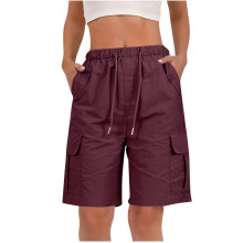 Shorts for Women Quick Dry Cargo Shorts with Pockets-Claret XXL