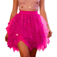 Fashion Asymmetrically Net Skirt Stylish Tulle-Rose Red XL