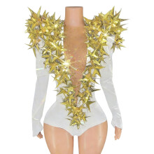 Women's Long Sleeve Velvet Jumpsuit With Sparkling Star-5 S