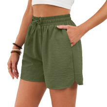 Womens Drawstring Casual Elastic Waist Pocketed-Army Green XXL