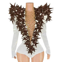 Stylish Velvet Bodysuit With Sparkling Star Embellishment-6 S