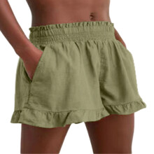 Womens Shorts Lightweight Casual Linen Blend Wide-Army Green XL
