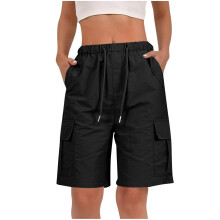 Shorts for Women Quick Dry Cargo Shorts with Pockets-Black XXL