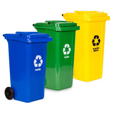 Avfallsbeholdersett, 3 x 120 l, HDPE, blå/grønn/gul