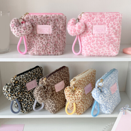 Winter Leopards Pattern Makeup Pouches Portable-light pink 1