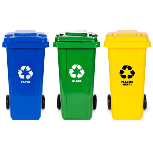 Abfallbehälter-Set, 3 x 120 l, HDPE, Blau/Grün/Gelb 1
