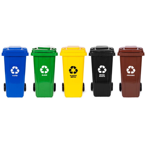 5er-Set Abfallbehälter à 120 l mit Gummirädern, HDPE 1