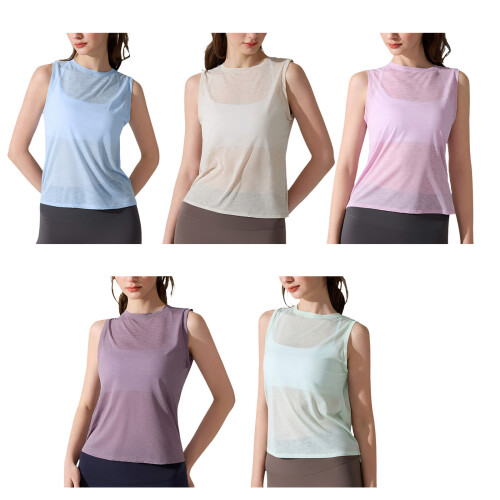 Womens Sleeveless Backless Workout Tops Open Back-Blue S 2