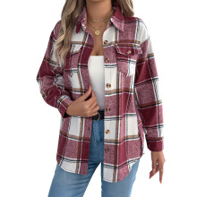 Damen-Herbsthemd mit Knopfleiste und Karomuster,-Rot XL