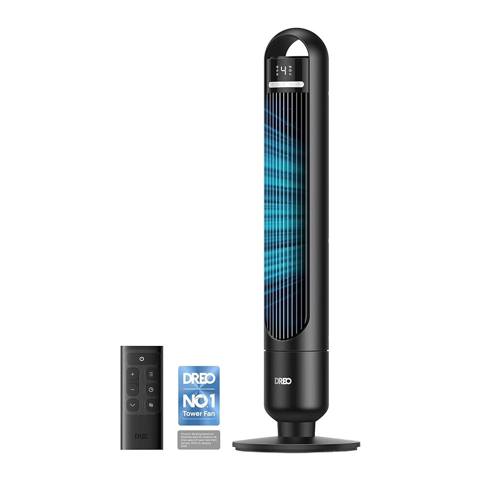Dreo Quiet Tower Fan For Bedroom& Home, 25Ft/S Powerful Airflow, 29Ft Coverage, 1-8H Timer, 4 Speeds, 3 Modes, 28Db Bladeless Fan With Remote Control