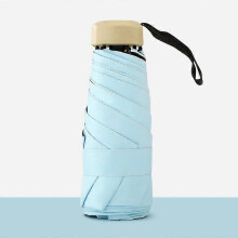 Mini Umbrella, Pocket Umbrella Bluewith Golden Handle, Black Rubber Cloth & 6 Aluminum Alloy Ribs