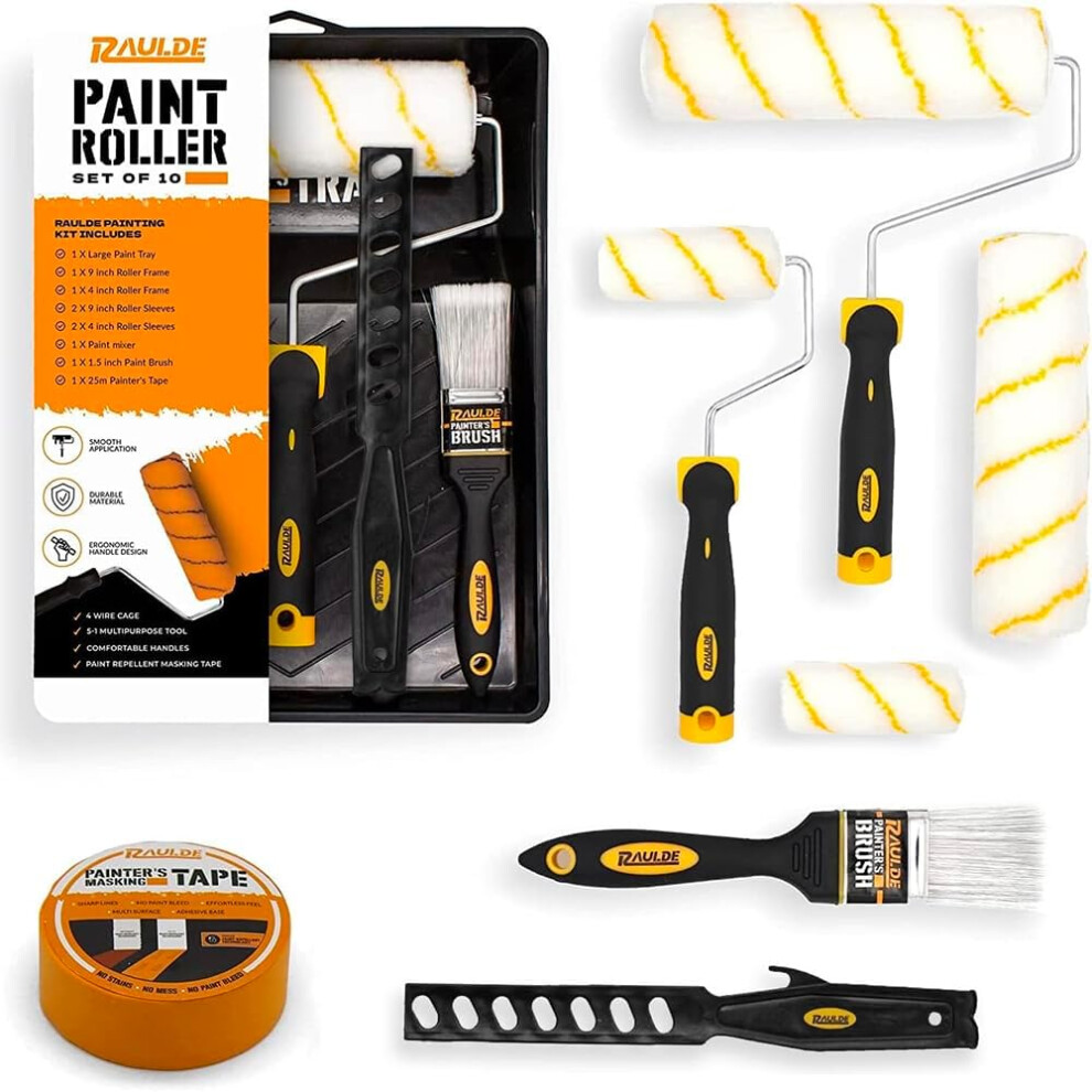 Raulde Paint Roller Set of 10 Paint Rollers and Trays Set Roller Sets for Painting