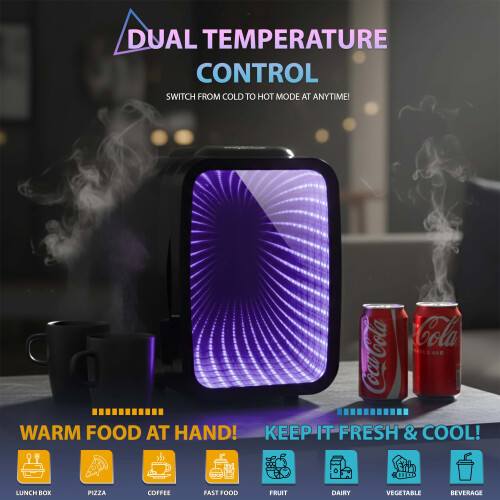 4L Mini Fridge with Mirror RGB Light Portable Tabletop Cooler Warmer AC/DC 2