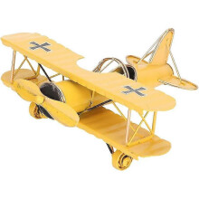 Retro airplane model decoration mini metal airplane glider biplane pendant iron model suitable for Christmas tree decoration (yellow)