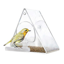 Bird Feeder with Window - Clear - with Metal Chain and Suction Cups - Feeder for Small to Medium Bir