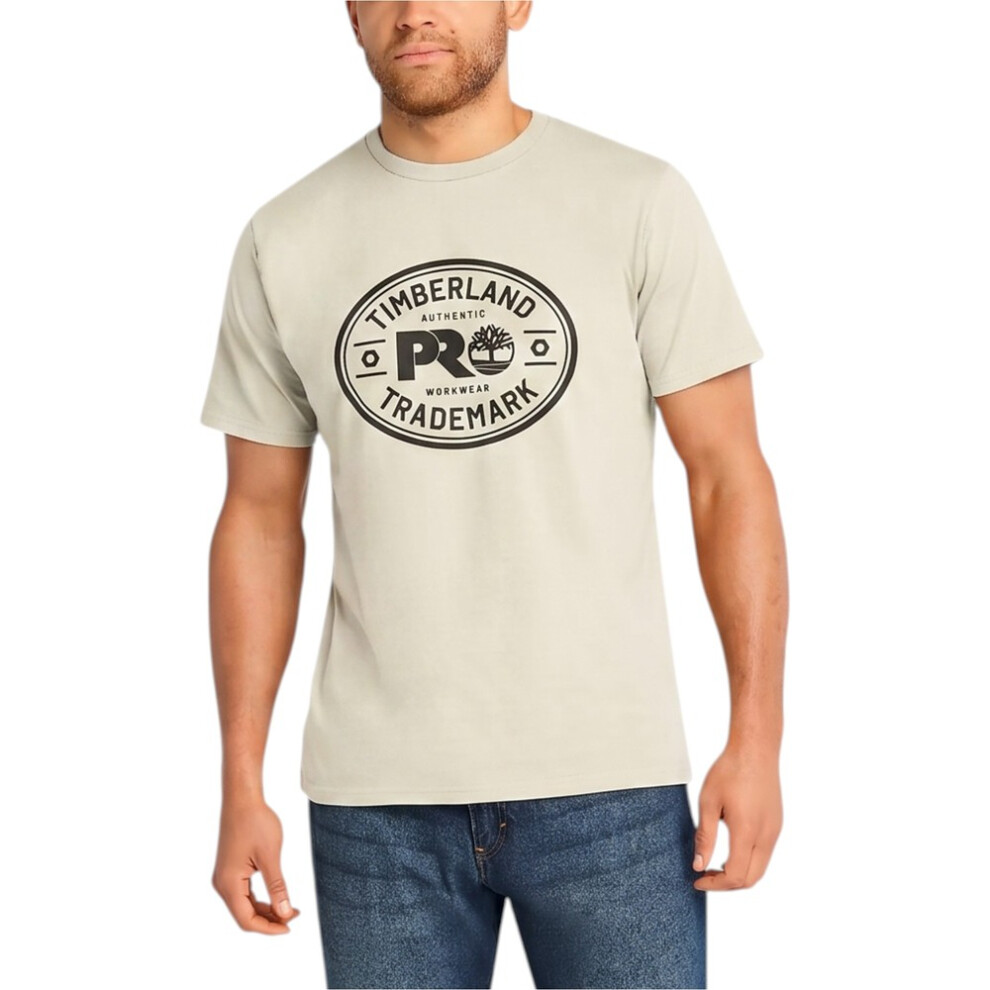 Timberland (Light Beige, S) Pro Trademark Mens Classic T Shirts Cream