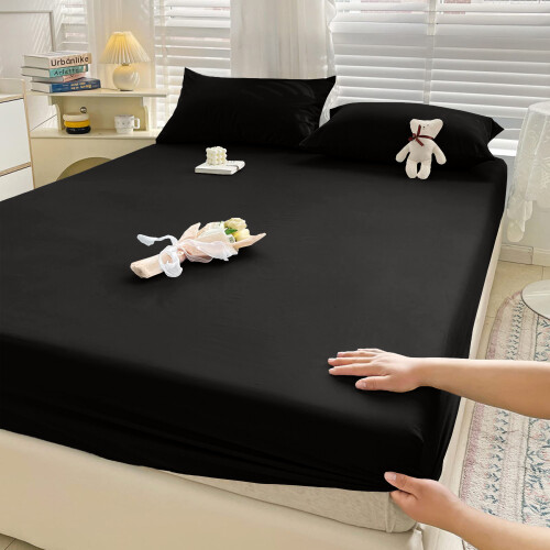 (Black, Double) Fitted Sheets 40cm Deep Bed Sheet Single Double King