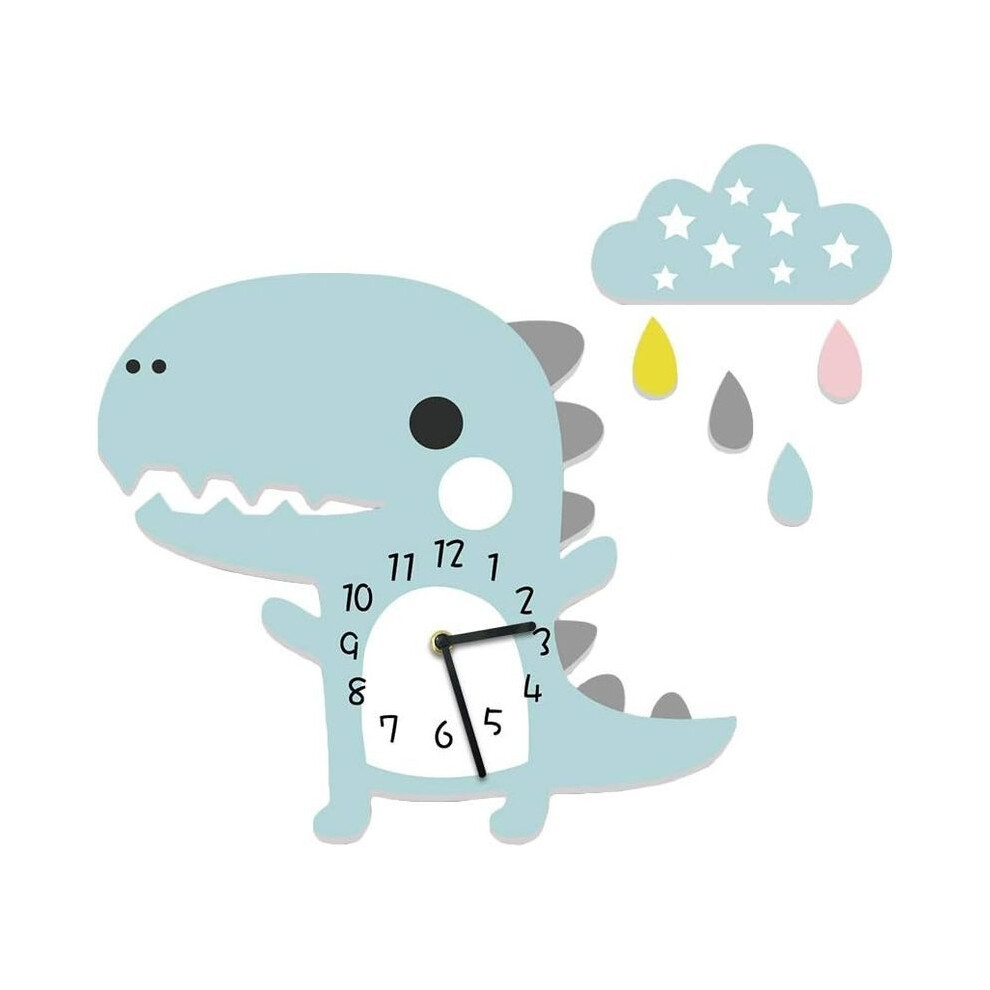 2025 Suitable Kids Wall Clock Dinosaur With Clouds Ticking Noise Free Clock Silent Clock Boy Wall Clock Blue