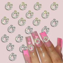 Nail Art Zircon Light Luxury Christmas Wreath Hot Style Bow Inlaid with Diamonds Three-dimensional Pearl Nail Art Accessories Diamond 20 Pieces