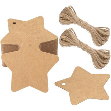 Christmas Tags, Pack of 100 Kraft Paper Hang Tags, 6 x 6 cm Gift Tags with Jute String for Christmas