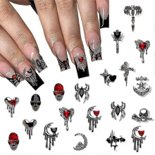 45 pieces of nail art accessories 3D alloy nail art jewelry dark style Crow heart spider skull cross Halloween popular nail diamond jewelry