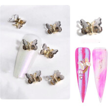 Transparent Gray Butterfly Nail Decoration 3D Manicure Butterfly Nails Rhinestone Diamond Glitter Summer Novel Design Acrylic Butterfly Nails 10 Piece